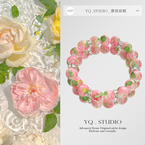 YQ.STUDIO【樱漾】原创国风复古粉绿色手链女款真好看手串送闺蜜
