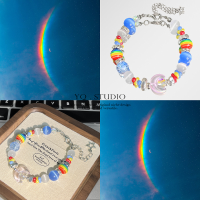 酷玩乐队Coldplay应援手链猫眼石彩虹月亮串珠Moon Music印象手串