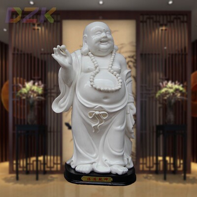 白色弥勒佛陶瓷摆件锦盒包装工艺品家具装饰客厅摆设乔迁礼禅意u9