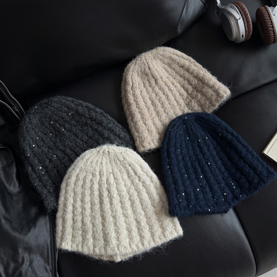 甜酷辣妹亮片针织冷帽子