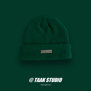 绿色毛线帽韩版街头字母显脸小帽子女冬天ins百搭护耳保暖针织帽