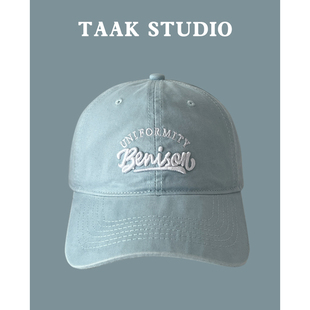 日系小清新天蓝色棒球帽子女春夏季百搭学生粉色字母刺绣鸭舌帽潮