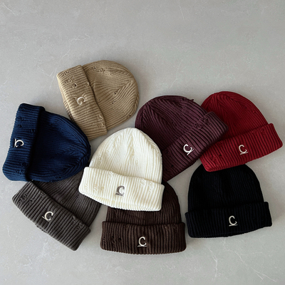 字母破洞街头毛线帽针织帽