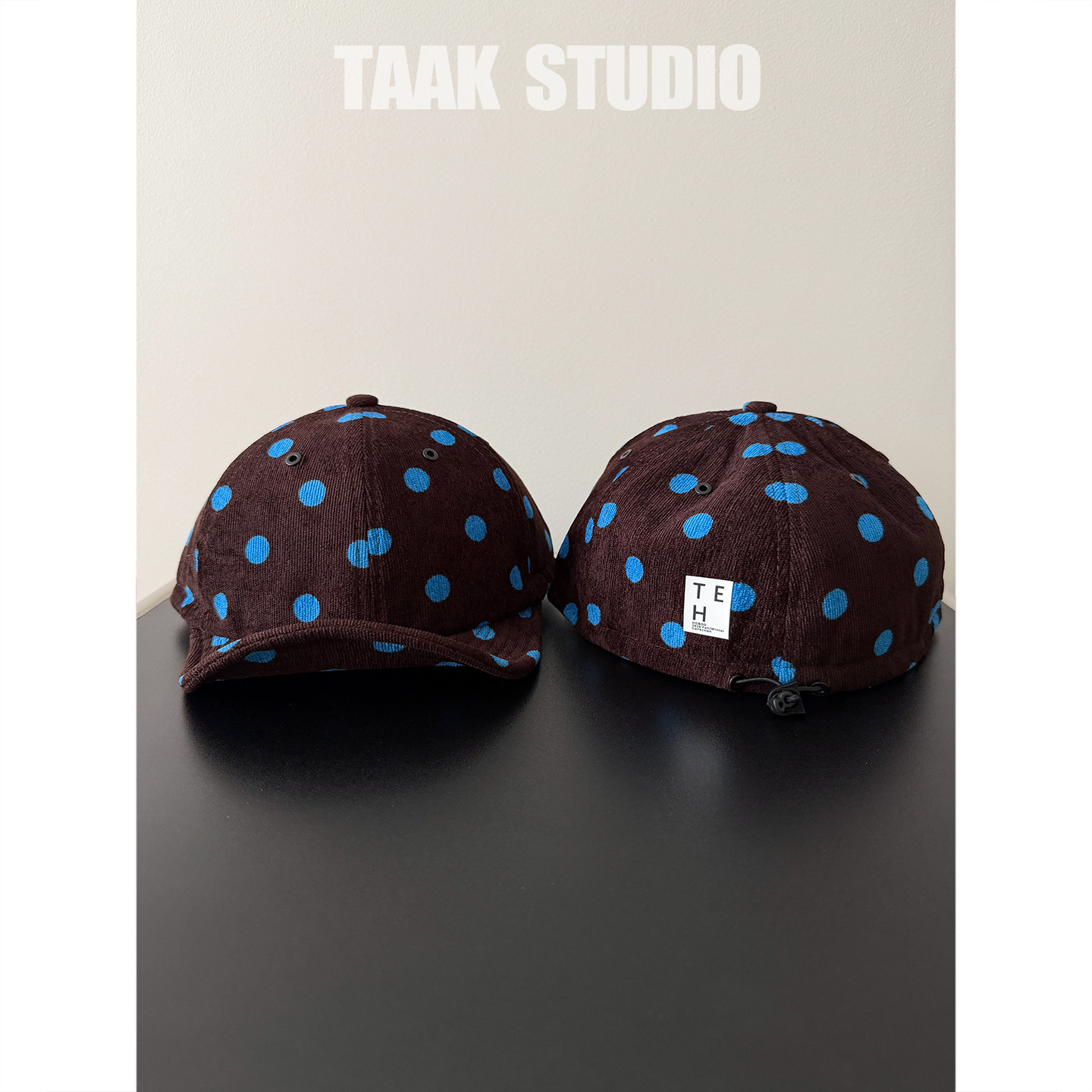 TAAK韩系复古波点短帽檐工装帽灯芯绒鸭舌帽子女秋冬显脸小棒球帽