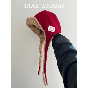 安可拉红飞行帽子女冬季韩版新款保暖加厚显脸小毛绒护耳雷锋帽潮
