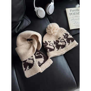 TAAK可爱小猫帽子围巾套装日系毛线女冬天套头帽显脸小针织帽围脖