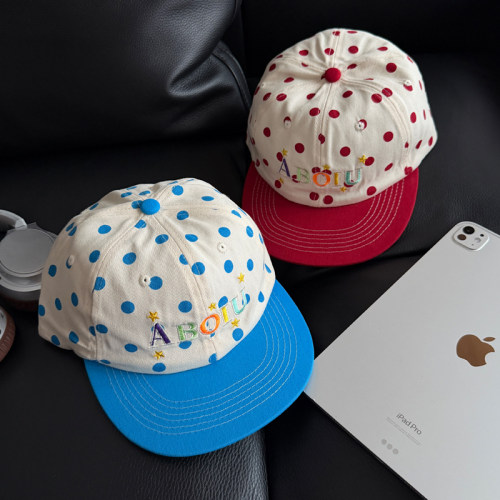 新款多巴胺可爱波点平檐鸭舌帽