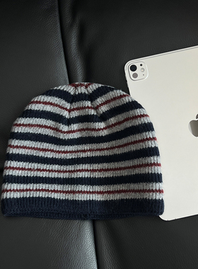 TAAK韩国ins撞色条纹毛线帽子女冬天日系套头帽显脸小针织帽冷帽