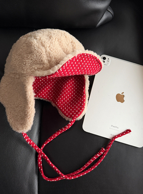 TAAK韩国ins新款波点双面雷锋帽子女冬天日系复古保暖护耳飞行帽