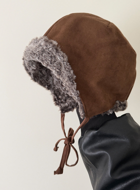 TAAK日本麂皮绒双面雷锋帽子女秋冬天复古保暖绑带护耳滑雪飞行帽
