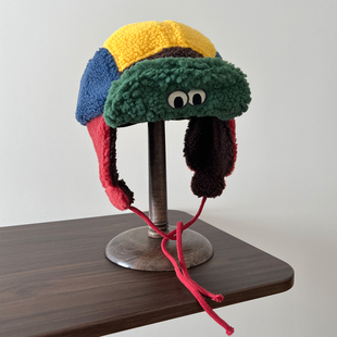 TAAK可爱拼色鸭舌帽女秋冬羊羔毛绒护耳保暖显脸小雷锋帽飞行帽潮