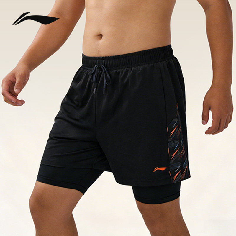 李宁泳裤男大码加肥加大300斤双层防尴尬泡温泉泳衣套装成人新款