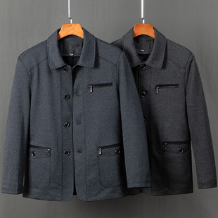 夹克外套爸爸春秋季 中年夹克老人宽松爷爷上衣外套 春装 中老年男士