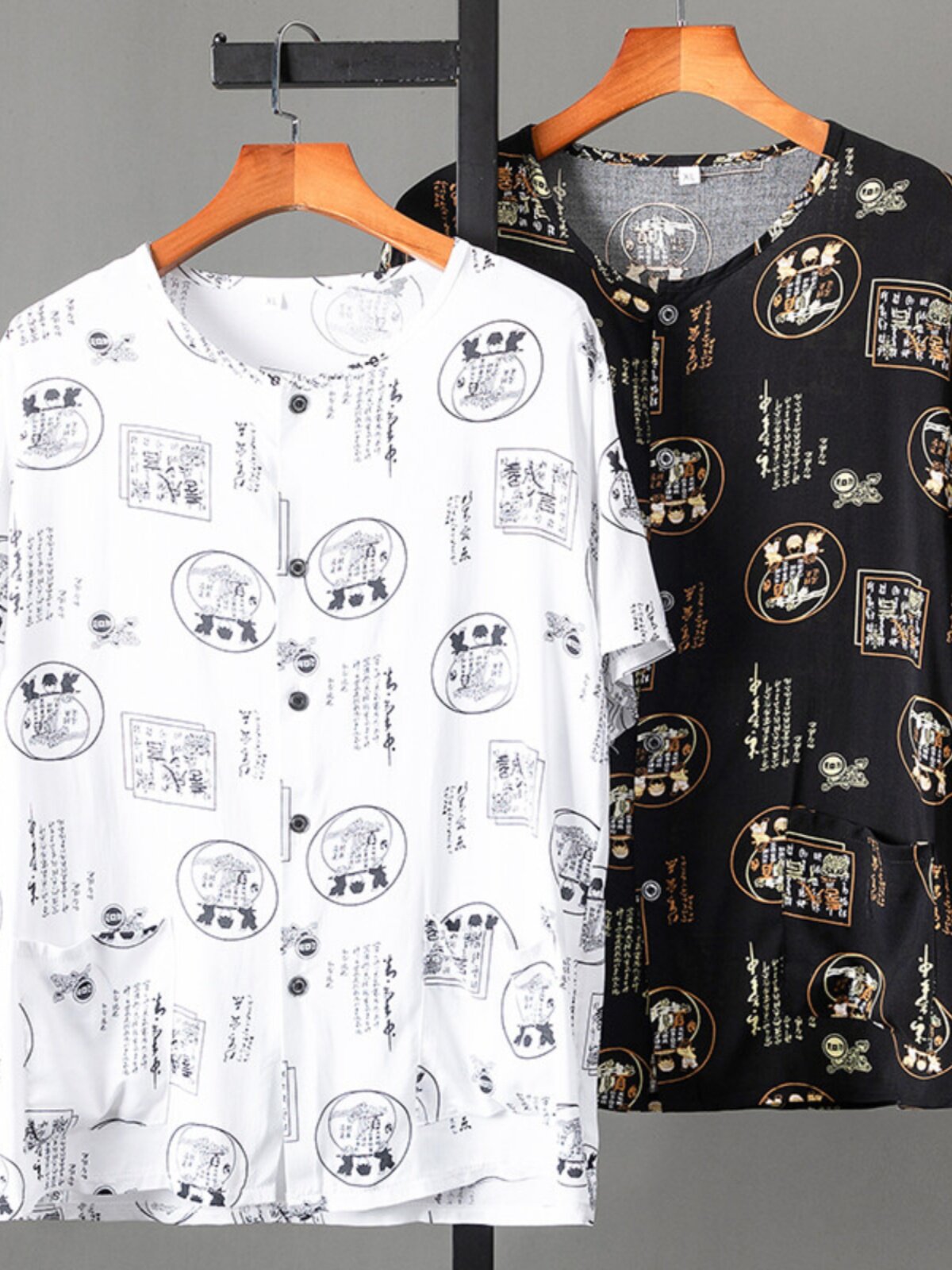 할아버지 여름 정장 중노년 반팔 티셔츠 캐주얼 남성 당나라 정장 가정복 노인 할아버지 하의복