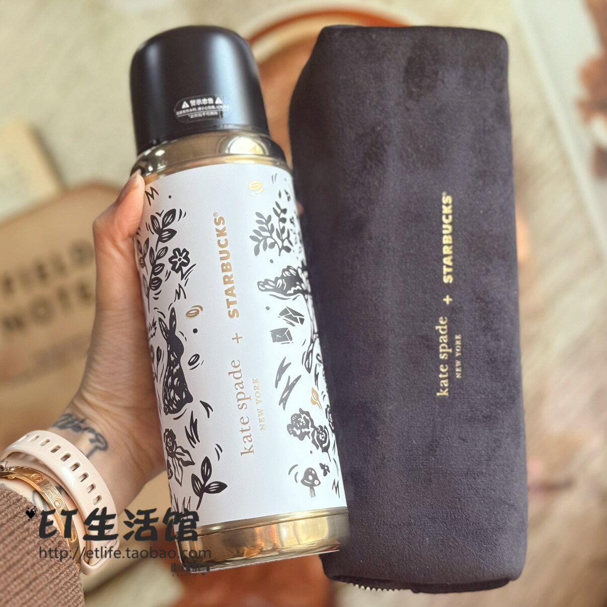 星巴克杯子 2025新款 kate spade合作草莓方形大容量保温杯随行杯
