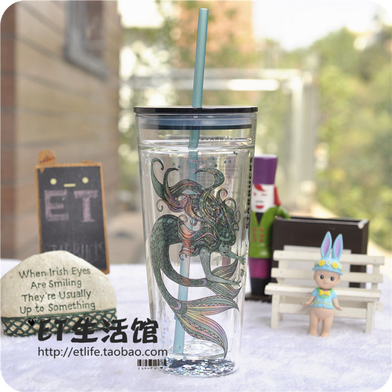 经典双层玻璃吸管杯