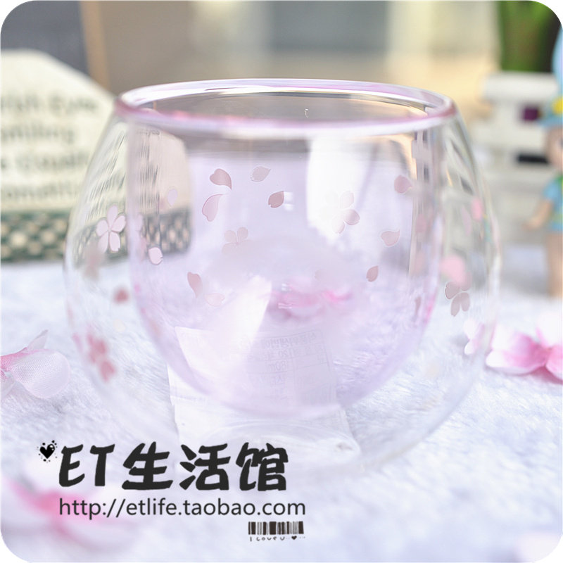 韩国粉色立体双层玻璃杯