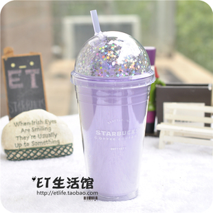 星巴克杯子 2025渐变马克龙紫色 夏日女生喝水杯 拱盖闪片吸管杯
