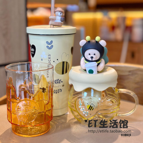 韩国星巴克杯子2026黄色可爱蜜蜂蜂蜜管子黑金 马克杯吸管杯女神 - 封面