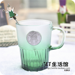 星巴克杯子正品2022渐变绿色魔法小熊玻璃杯限量可爱喝水杯搅拌棒