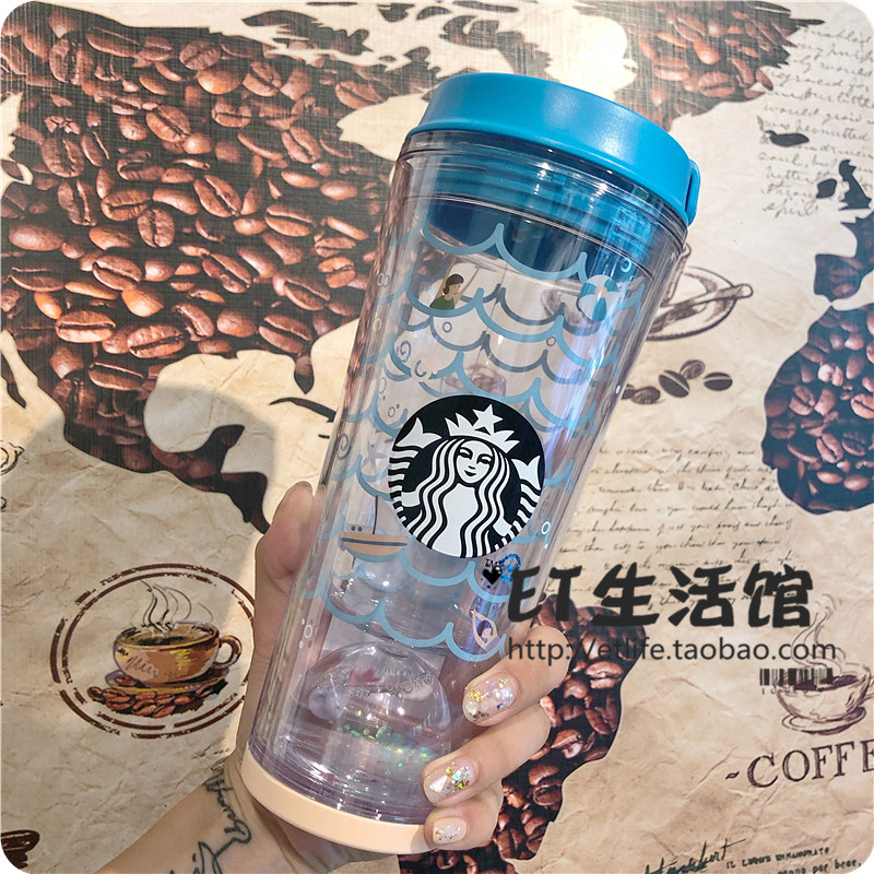 星巴克杯子夏日蓝色海洋沙滩