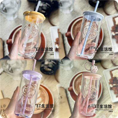 星巴克卡通三角玻璃吸管杯
