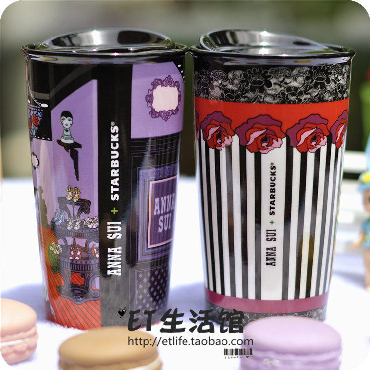 星巴克杯子正品现货BANDO 安娜苏合作款双层马克杯精品屋条纹
