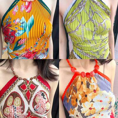 长裙丝巾印花沉睡蝴蝶吊带新中式