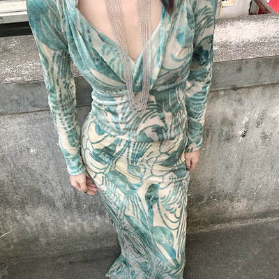 新中式青绿小众辣妹弹力丝绒烧花