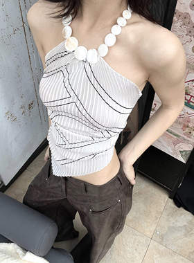 正版现货极简线条白贝壳天然项链挂法式艺术感辣妹丝巾上衣