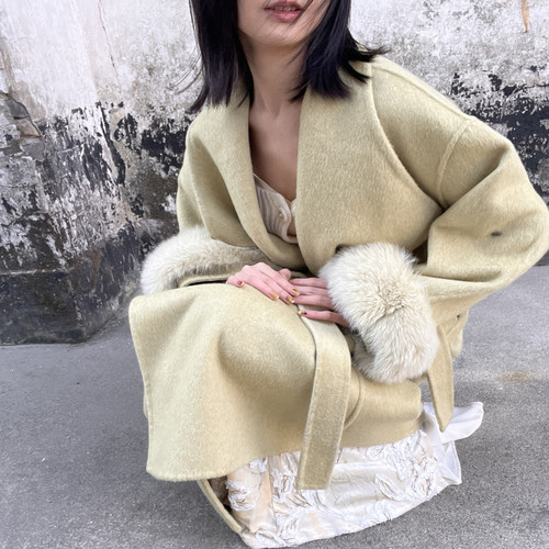 玉蛾双面呢羊毛羊驼绒大衣外套