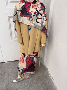 仕女图印花作旧双面针织围脖女艺术出片装饰挂画桌布披肩围巾