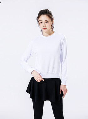 【高弹柔软】单双号2020冬新款运动服女圆领白色宽松休闲长袖卫衣