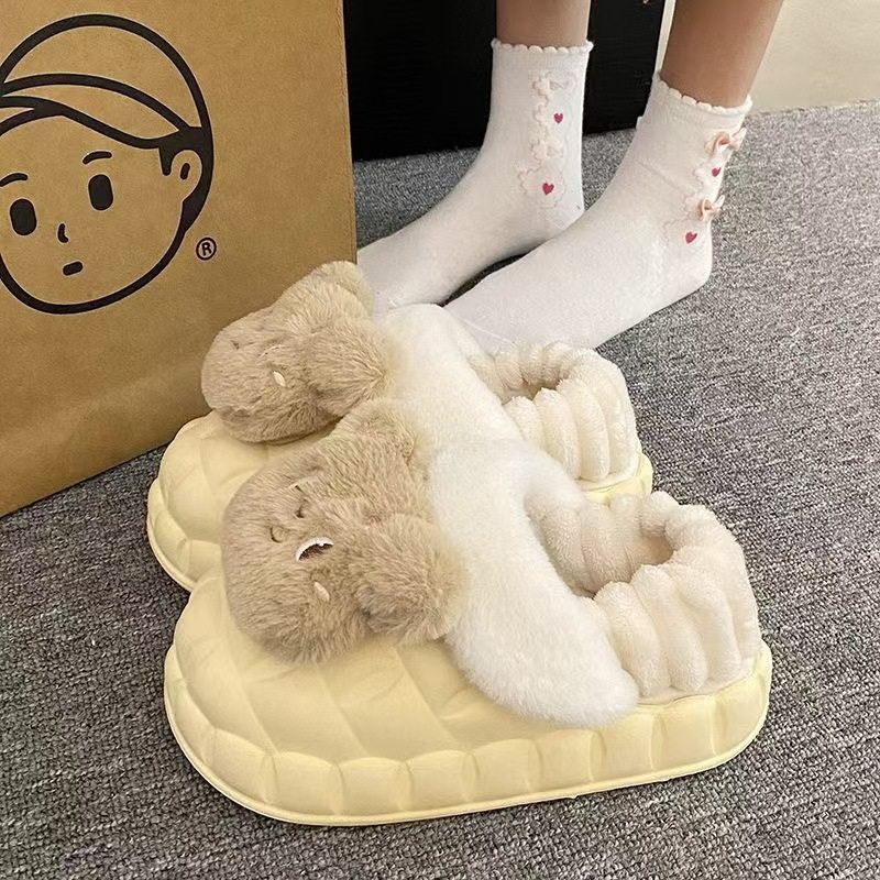 冬天可爱毛毛包跟棉拖鞋女保暖外穿防滑棉鞋女家居可拆卸厚底