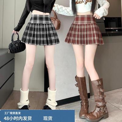 格子半身裙女2025新款春秋冬高腰小个子超火格纹显瘦a字百褶短裙