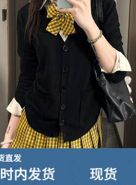 妙氏制服春秋正版原创格裙毛衣长袖弹力衬衫套装学生校供成品布