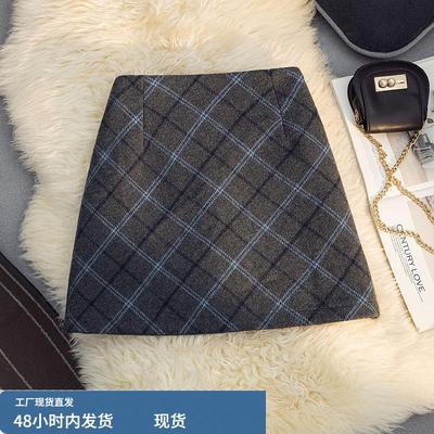 灰色短款格子半身裙女2025年秋冬高腰毛呢a字显瘦包臀小个子短裙