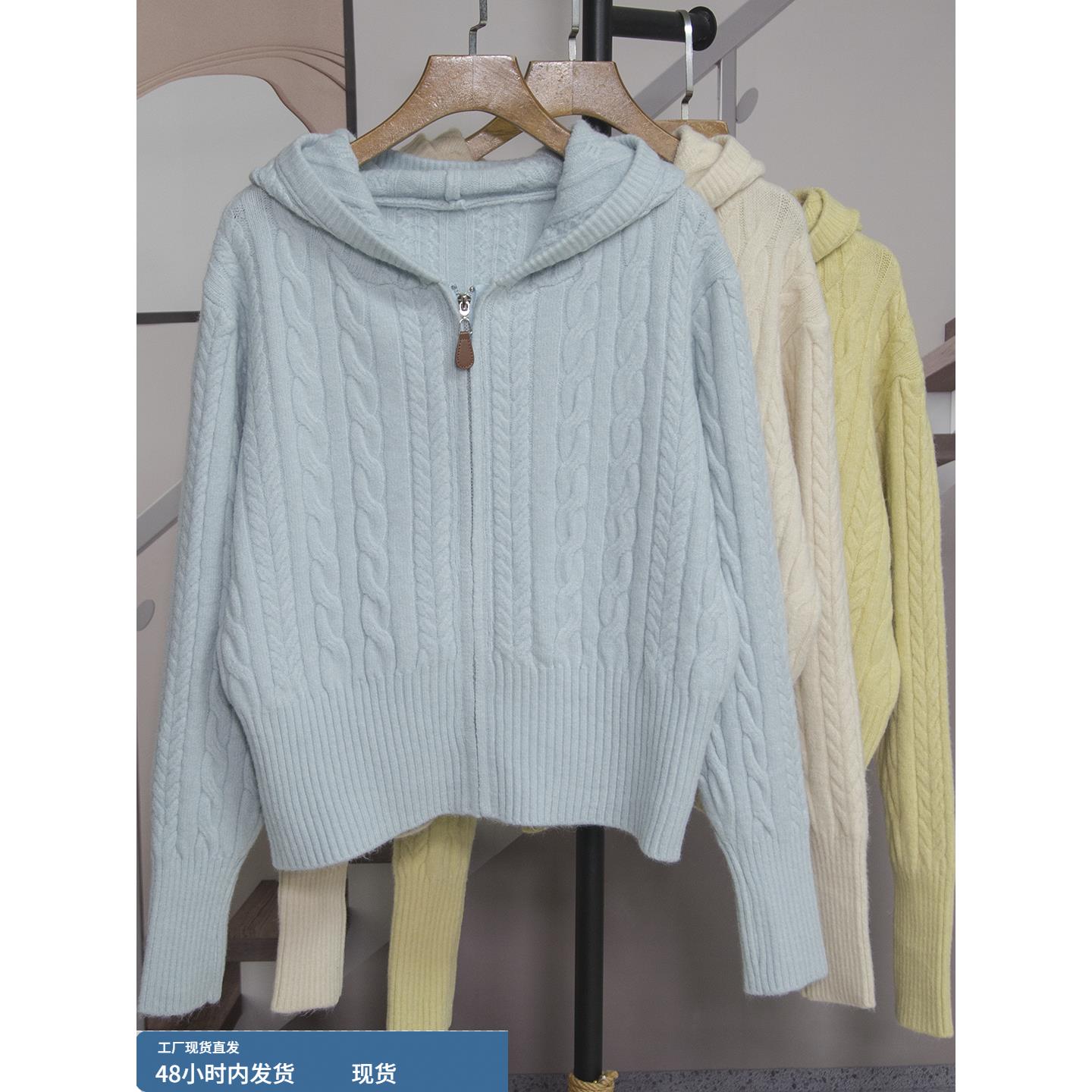 时尚洋气连帽针织开衫女2025秋季新款百搭减龄拉炼宽松上衣潮4018