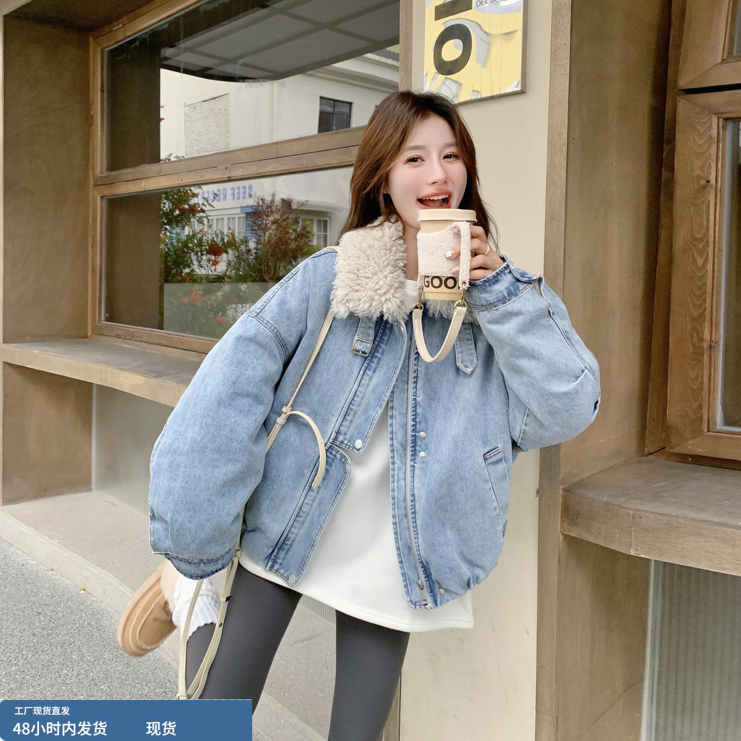 浅蓝色港风休闲牛仔羽绒服女冬季2025新款加厚90白鸭绒内胆派克服