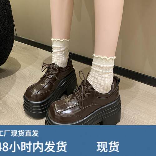 2025秋季新款10cm内增高女鞋厚底高跟小皮鞋女百搭松糕乐福鞋单鞋