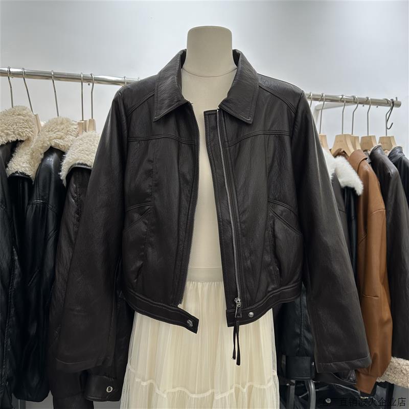 小个子夹棉皮衣女短款上衣2025秋季拉炼机车服pu皮夹克二棉外套潮