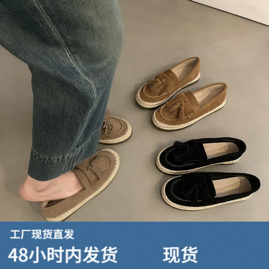 鞋子女款夏季2025新款小香风渔夫鞋百搭不累脚厚底一脚蹬乐福单鞋图片