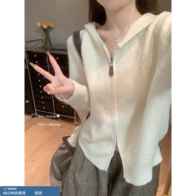 秋季绝美巨好看高端小资外套冬装独特漂亮的初冬毛毛开衫连帽上衣