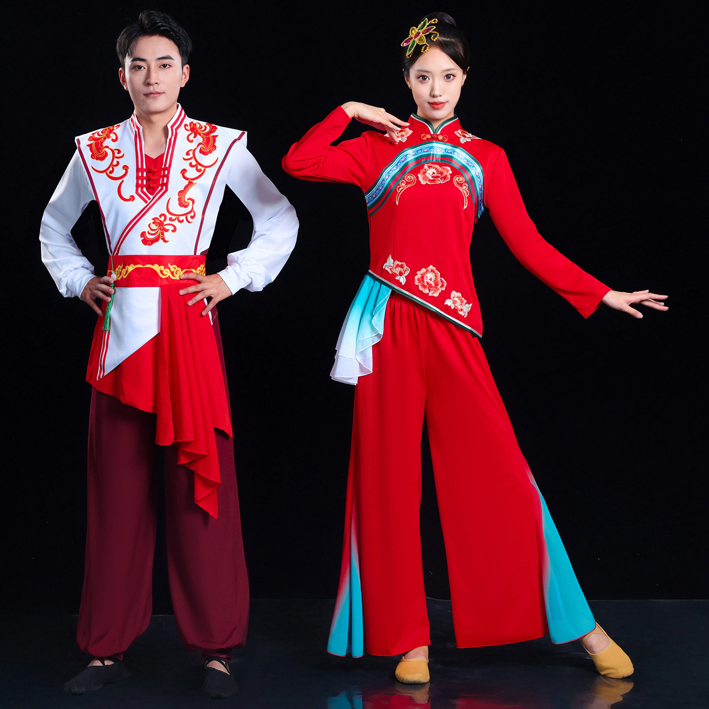 胶州秧歌演出服新款扇子开场舞蹈表演服中老年喜庆腰鼓广场舞套装