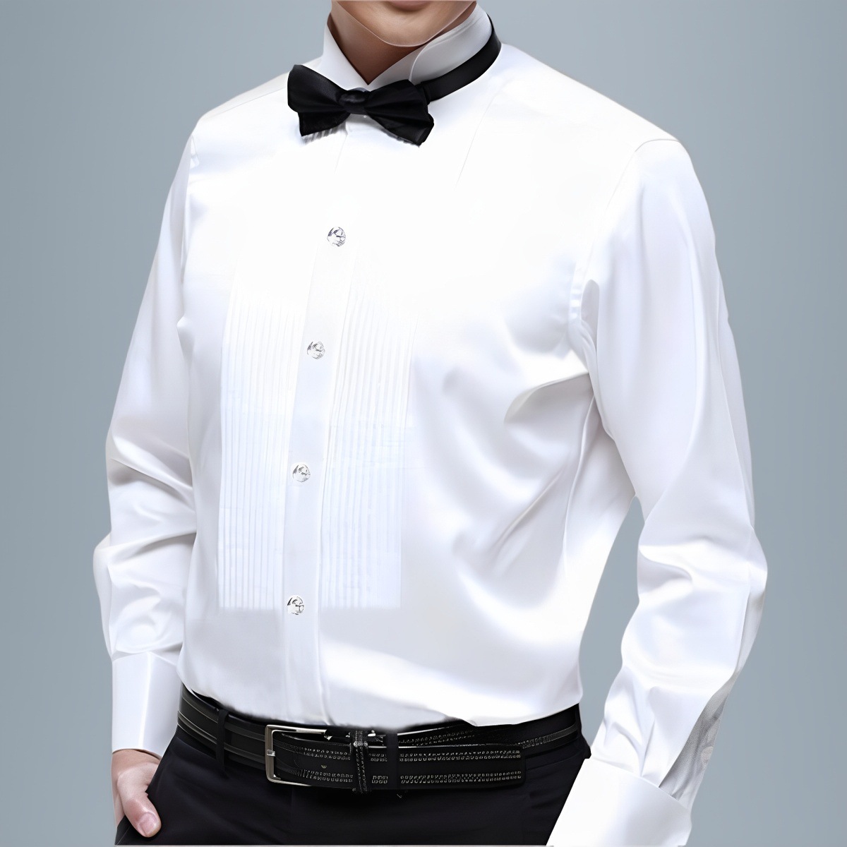 男士演出白色衬衫舞台表演大合唱服装男礼服长袖领结衬衣宴会