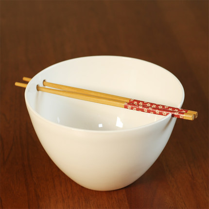 纯白骨瓷穿筷子碗汤碗泡面碗海鲜碗加深大号家用纯色圆形赠筷 7寸