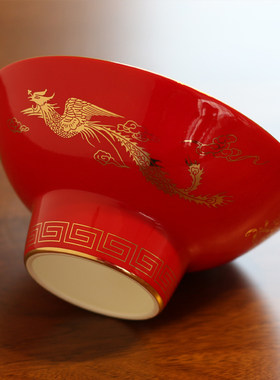 红色温州高脚碗珂魅骨瓷复古