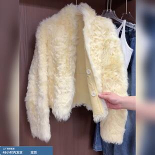 2025冬季新款小香风短款黄色羊剪绒年轻版环保皮草毛毛外套女加厚