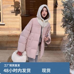韩系chic粉色短款羽绒服女冬2025超火好看高级小众白鸭绒加厚外套