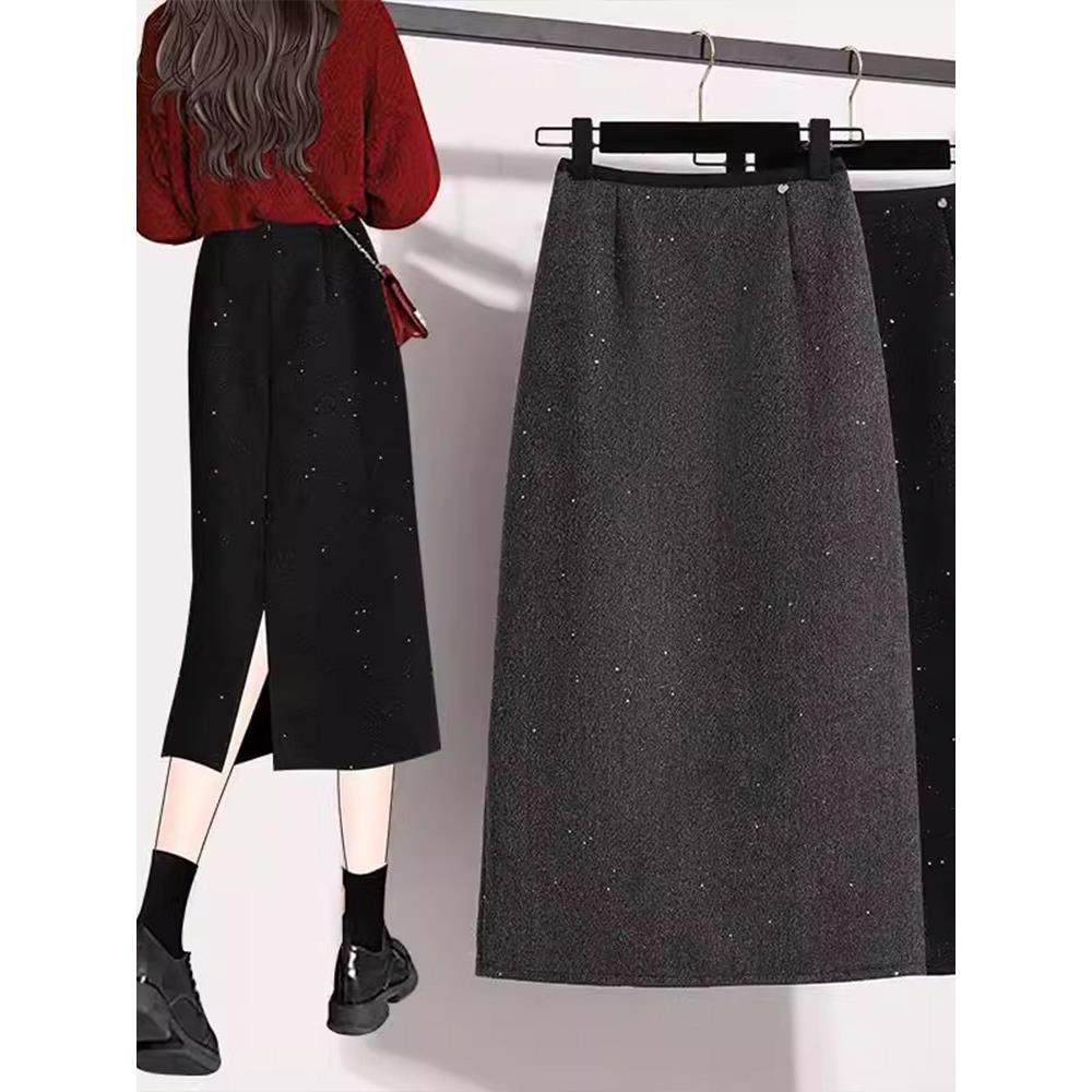 大码黑色亮片毛呢半身裙女秋冬巨好看的胖mm高腰直筒一步a字半裙,运动/瑜伽/健身/球迷用品,瑜伽短裙,淘宝优惠券,粉丝福利购,淘宝优惠卷